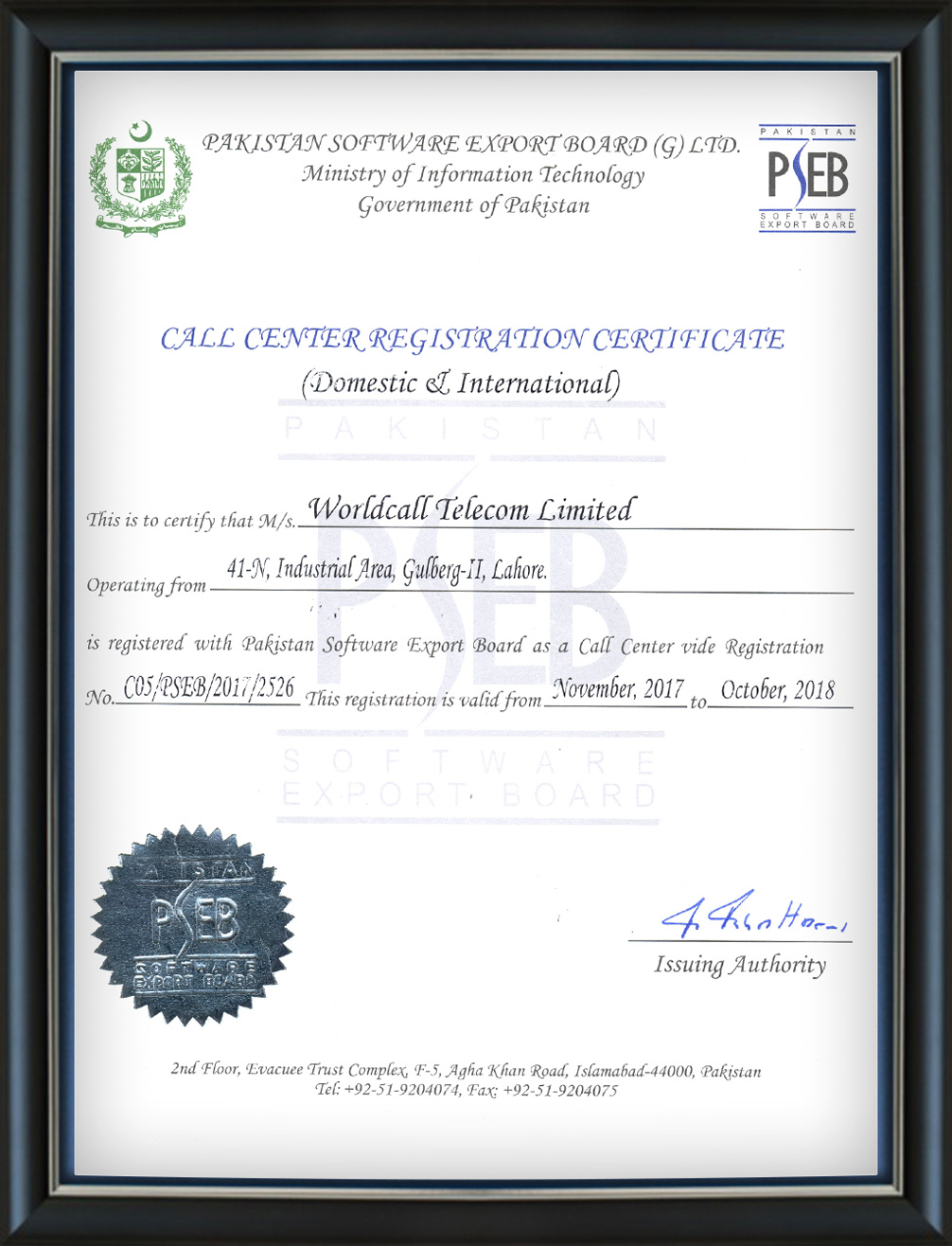 PSEB Certificate WorldCall Telecom